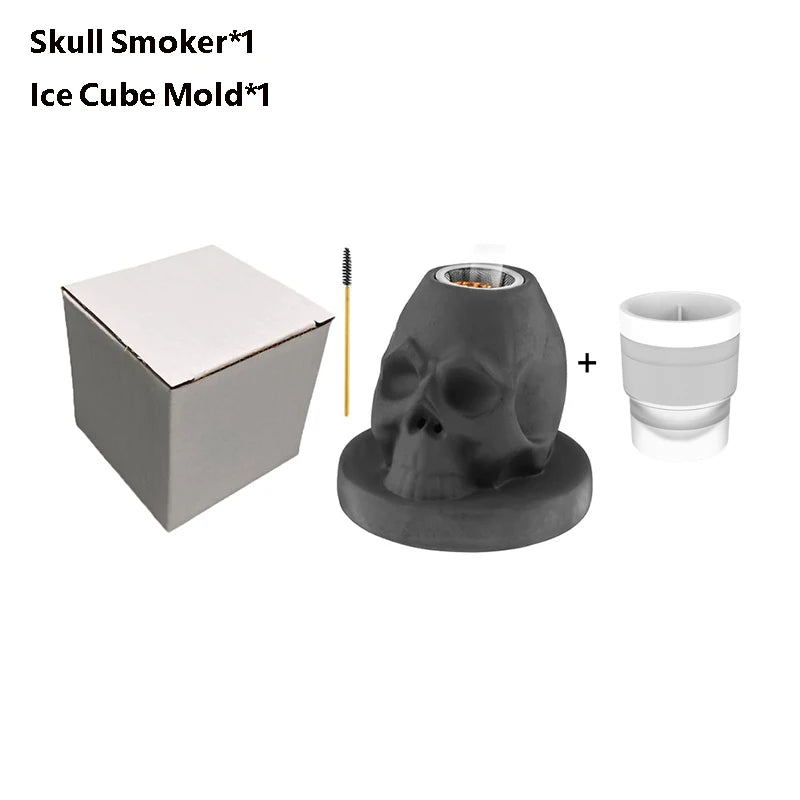 A kit for a skull smoker including a mold, a smoking piece, and an ice cube mold.