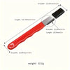 A red ceramic knife sharpening tool with a black sharpening block and various dimensions labeled.