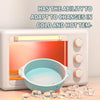 A reusable silicone baking mold set is shown next to an oven, with ice cubes in the foreground.