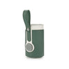 A green and silver 3-level adjustable baby bottle warmer with a hinged lid.