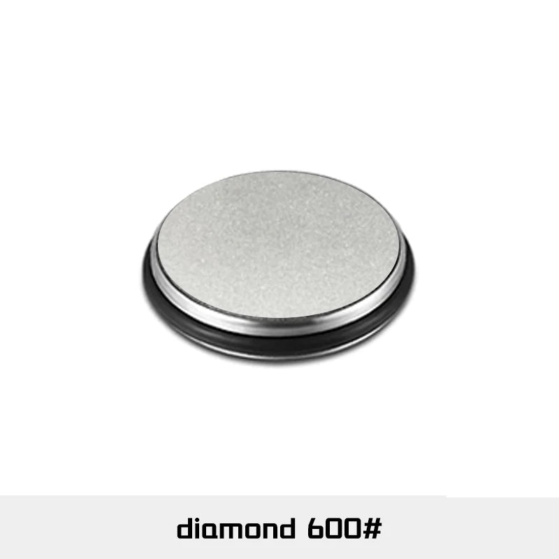 A round, silver-colored object labeled diamond 600#.