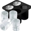 Black silicone ice cube molds with multiple cavities and several clear silicone molds.