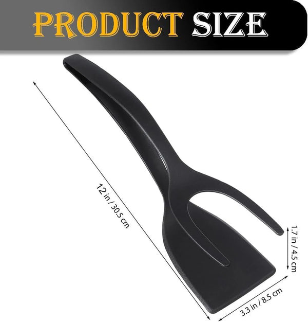 Schwariges 2-in-1-Greif- und Fliesspatula mit verschiedenen Größenangaben.