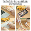 A set of white precision finger chopsticks shown in various contexts including with a laptop, smartphone, and keyboard.