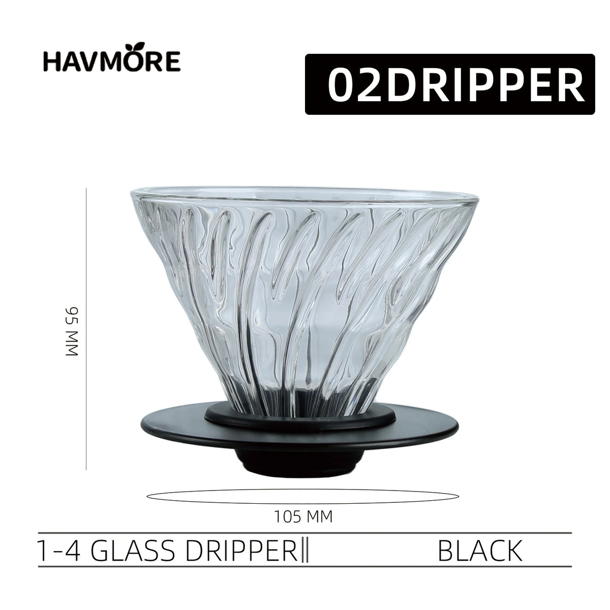 Black glass dripper for pour over coffee, shown from above.