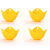 Four yellow silicone egg poacher molds shown from different angles