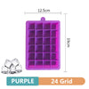Purple 24 grid silicone ice cube tray with dimensions 12.5cm by 19cm