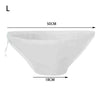 A white reusable kitchen food filter bag shown from the top view with dimensions of 50cm by 18cm.