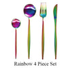 Rainbow 4 Piece Set of iridescent cutlery including a spoon, fork, knife, and possibly another utensil.