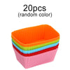 A stack of 20 random colored reusable silicone cupcake liners in various bright colors.