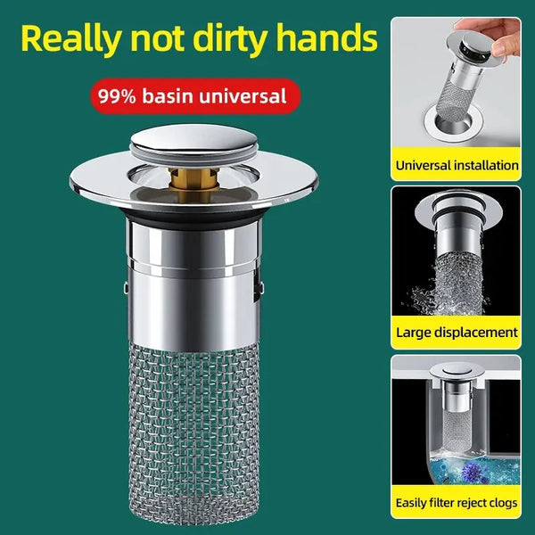 Stainless steel sink drain leak plug with a mesh filter for easy cleaning