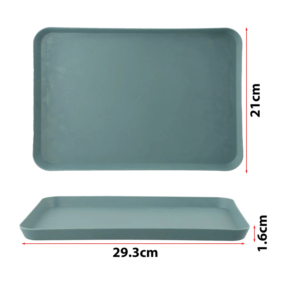 A rectangular, matte gray serving tray with dimensions 29.3cm by 21cm.