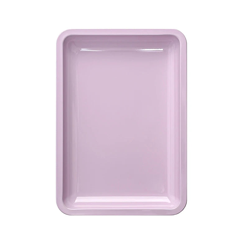 A rectangular stainless steel professional nail art and dental tool tray in light purple.