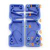 A pair of blue portable mini knife sharpener keychains showing ten numbered components.