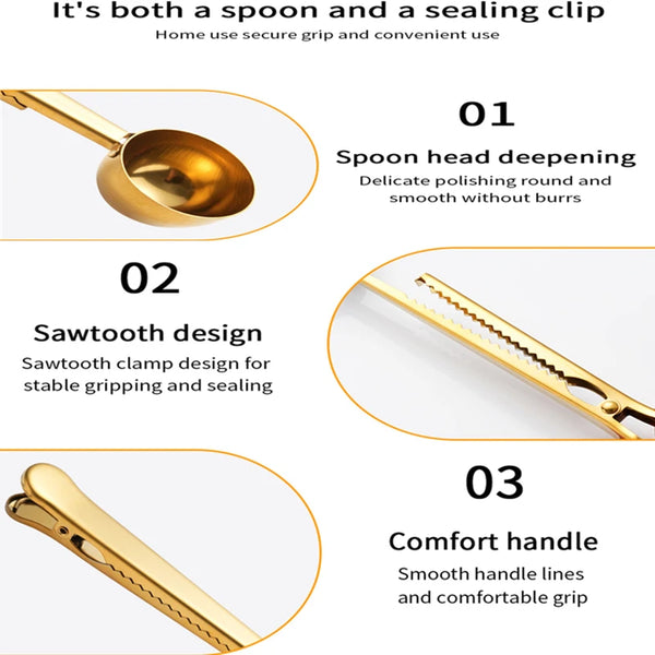 Goldfarbener Edelstahl-Messlöffel mit Zahnungsdesign und glattem Griff