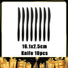 A set of ten disposable knives with a 16.1x2.5cm blade and handle.
