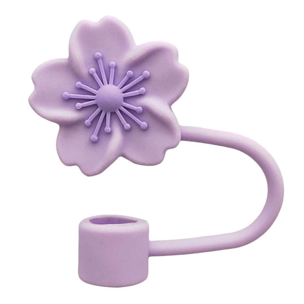 A light purple flower straw cap designed to fit on a tumbler.