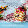 A stainless steel tweezer is used to lift a slice of cake, demonstrating fine-pointed design for food handling.