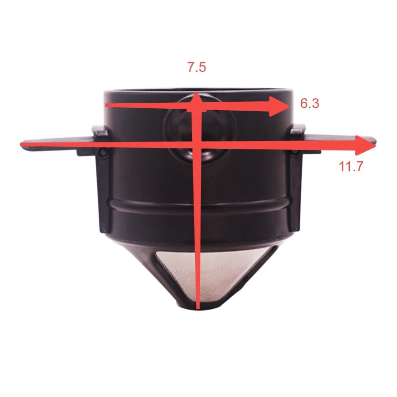 Filtro de café pour over negro con medidas indicando sus dimensiones.