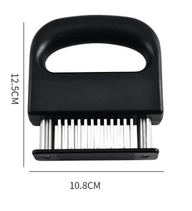 Black stainless steel meat tenderizer with 48 needles and a handle