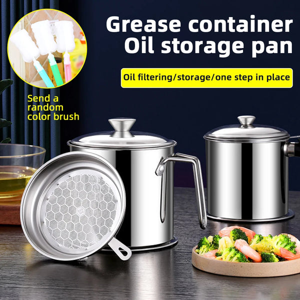 Stainless Steel Grease Storage Pot with Fine Mesh Strainer