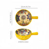Yellow hand-painted ceramic salad bowl with a handle, measuring 22cm and holding 650ml.