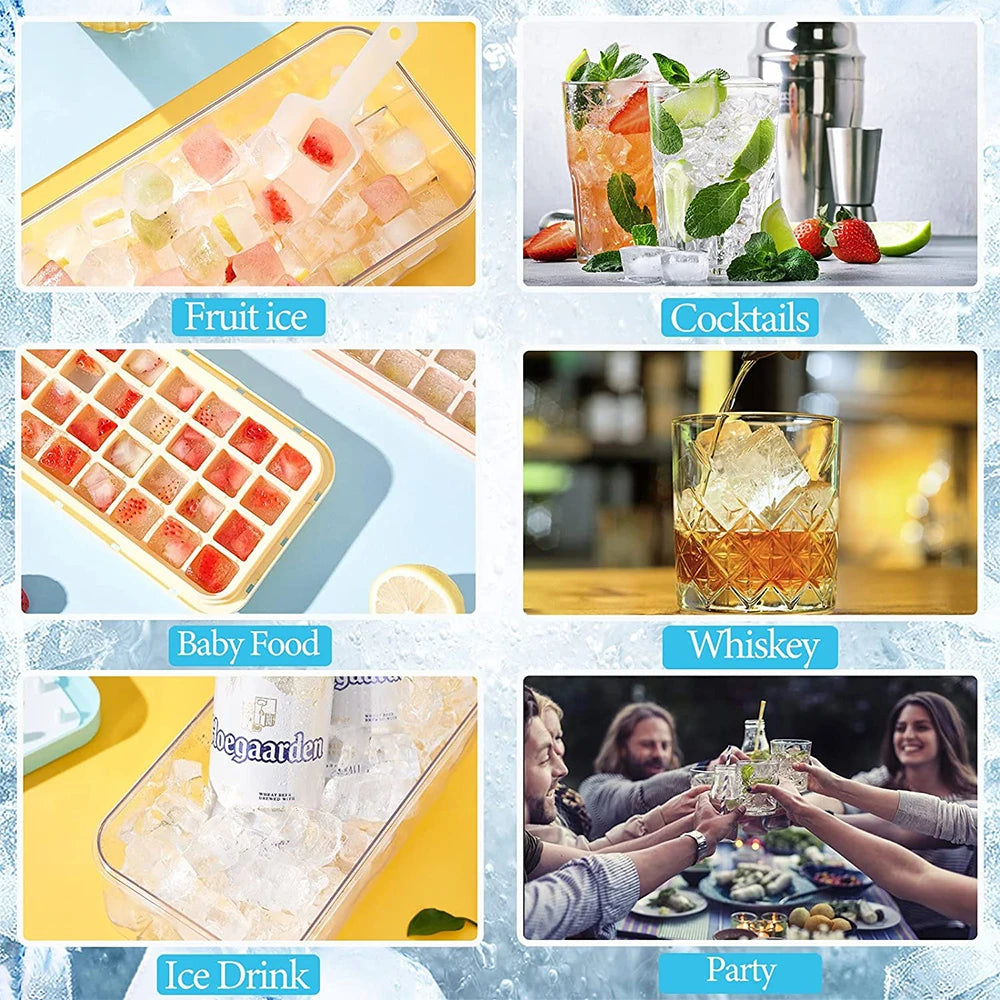 A collection of various food and drink items including fruit ice, cocktails, baby food, iced drinks, and whiskey served at a 
