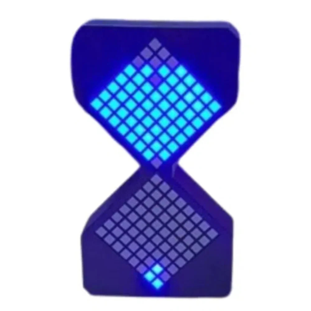 A blue LED digital hourglass timer with a diamond pattern display.