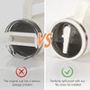 Comparison showing an original cup with a leakage problem versus a spill-proof lid installed on the tumbler.