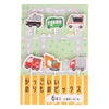 A set of six cute fruit and dessert picks for kids featuring various food items on a green background.