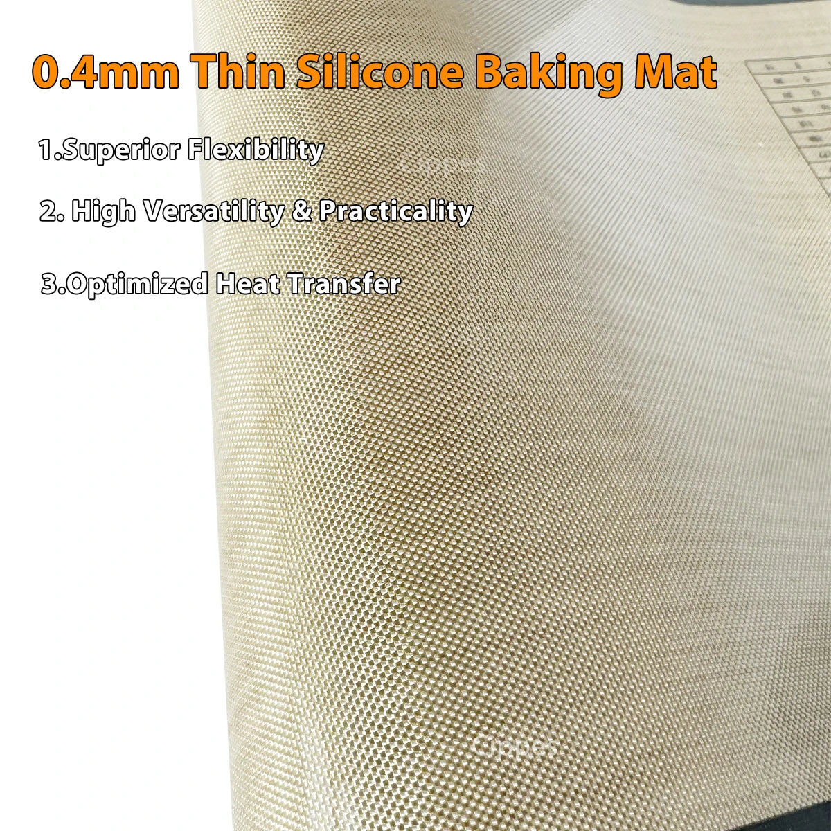 Close-up of a 0.4mm thin silicone baking mat with a woven texture.