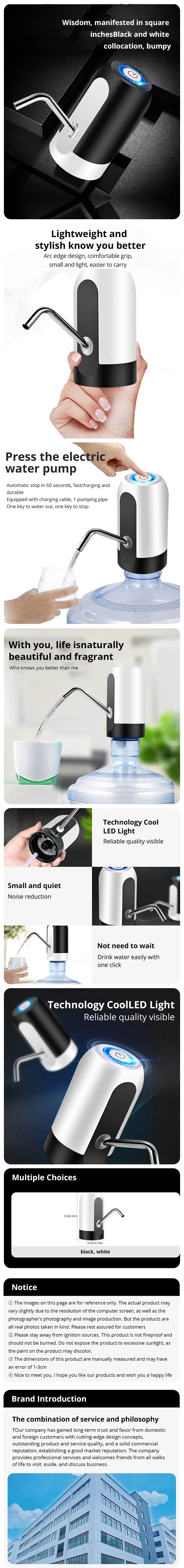 A close-up view of a silver automatic water pump dispenser with a black handle and clear tubing.