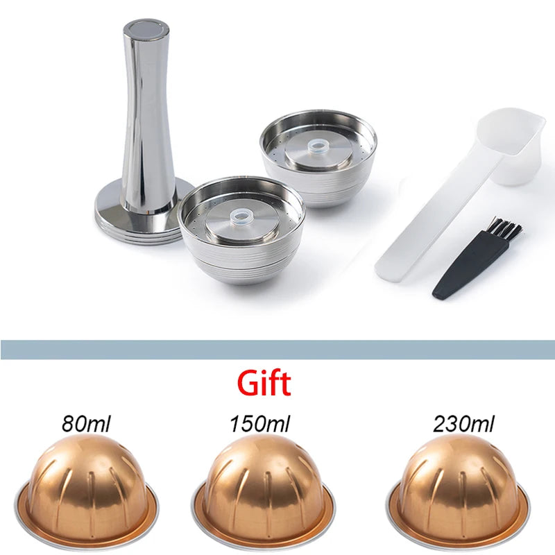 Set of reusable stainless steel coffee pods in various sizes for Nespresso machines