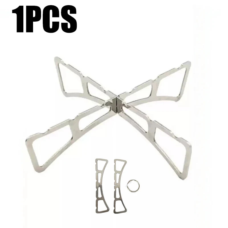 One piece foldable stainless steel steaming rack with an X-shaped design