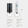 A black and white portable USB-C burr coffee grinder with a glass cup, showing its dimensions and specifications.
