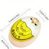 A yellow and white egg-shaped cooking timer with size dimensions marked.
