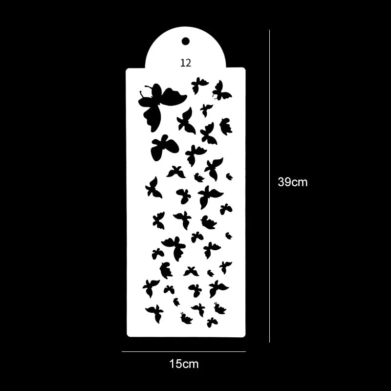 A white plastic cake stencil set featuring various butterfly designs.