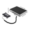 A black digital shipping scale with a long cord and a rectangular platform.