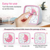 A hand turns a pink visual countdown timer clockwise to set the time, showing remaining minutes.