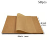 A stack of 50 non-stick baking sheets made of premium parchment paper, measuring 8 inches by 6 inches.