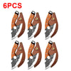 Six forged stainless steel meat cleavers with bottle openers displayed in a row.