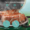 A meat probe and oven probe are inserted into a piece of roasted meat on a grill pan for temperature measurement.