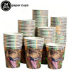 A set of 24 paper cups featuring dinosaur designs for cupcakes or treats.