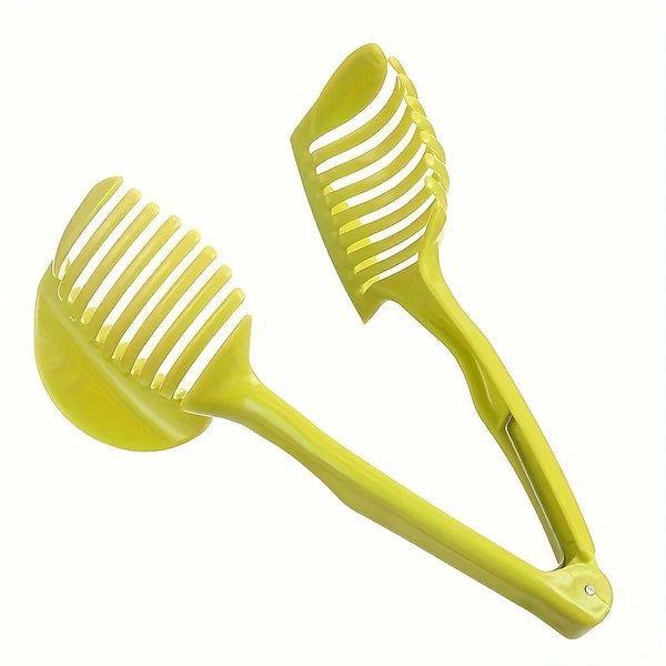 Geliges Zitronen- und Tomatenslicer-Werkzeug mit gezahbeltem Messer.