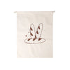 A cream-colored linen bread bag with a simple illustration of a loaf of bread.