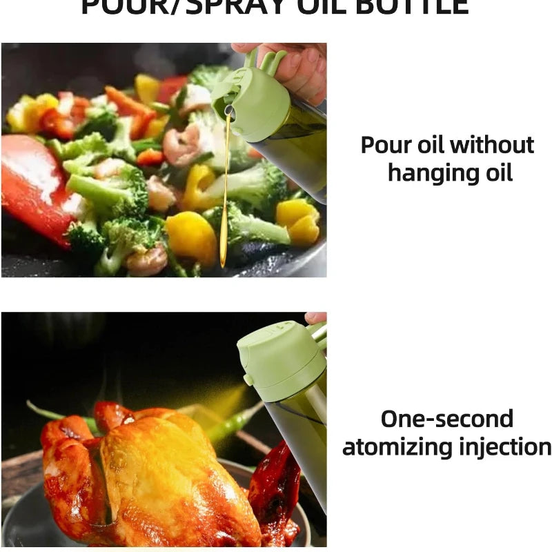 Demonstration of a pour and one-second atomizing injection function for cooking oil.