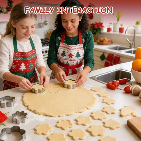 Ein Mädchen benutzt ein 5-teiliges Edelstahl-Herz-Ausstecher-Set, um Kekse auf einem Backblech auszustechen.