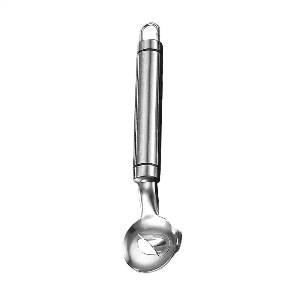 Stainless steel cactus peeler spoon with a long handle and a rounded tip