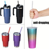 A set of glitter reusable plastic straws with a cleaning brush, shown in various colors and textures.
