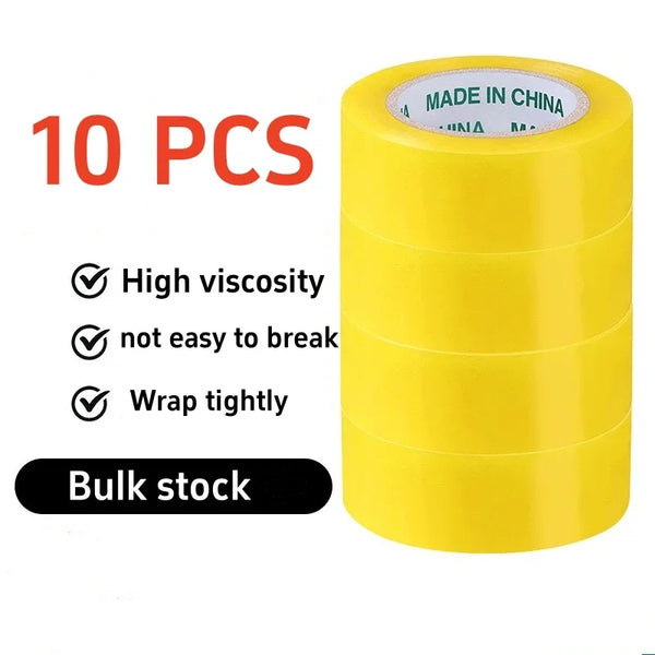 Roll of yellow strong adhesive BOPP packing tape with 'MADE IN CHINA' label for carton sealing
